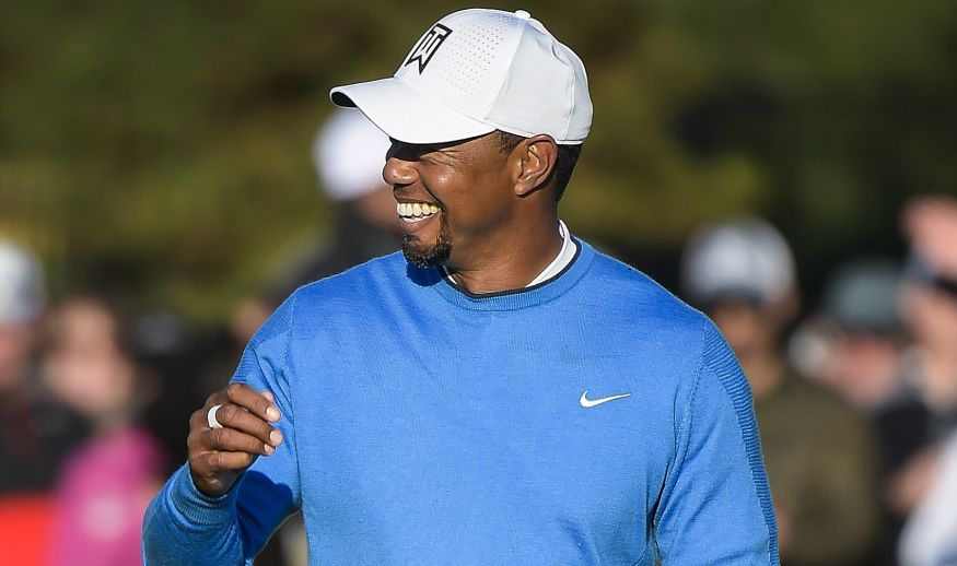 SAN DIEGO, CA - JANUARY 26: Tiger Woods reacts to his putt on the 18th hole during the first round of the Farmers Insurance Open at Torrey Pines Golf Course on January 26, 2017 in San Diego, California. (Photo by Stan Badz/PGA TOUR)