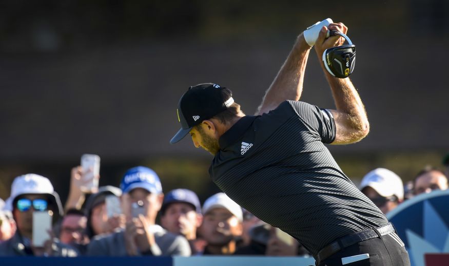SAN DIEGO, CA - JANUARY 26: Dustin Johnson plays a tee shot on the 14th hole on the south course during the first round of the Farmers Insurance Open at Torrey Pines Golf Course on January 26, 2017 in San Diego, California. (Photo by Stan Badz/PGA TOUR)