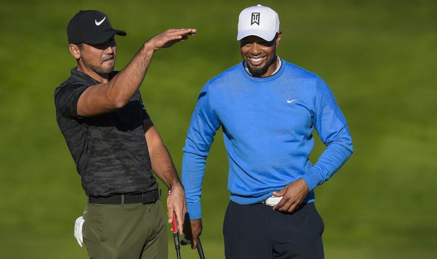 SAN DIEGO, CA - JANUARY 26: (L-R) Jason Day and Tiger Woods wait to play the 16th hole on the south course during the first round of the Farmers Insurance Open at Torrey Pines Golf Course on January 26, 2017 in San Diego, California. (Photo by Stan Badz/PGA TOUR)