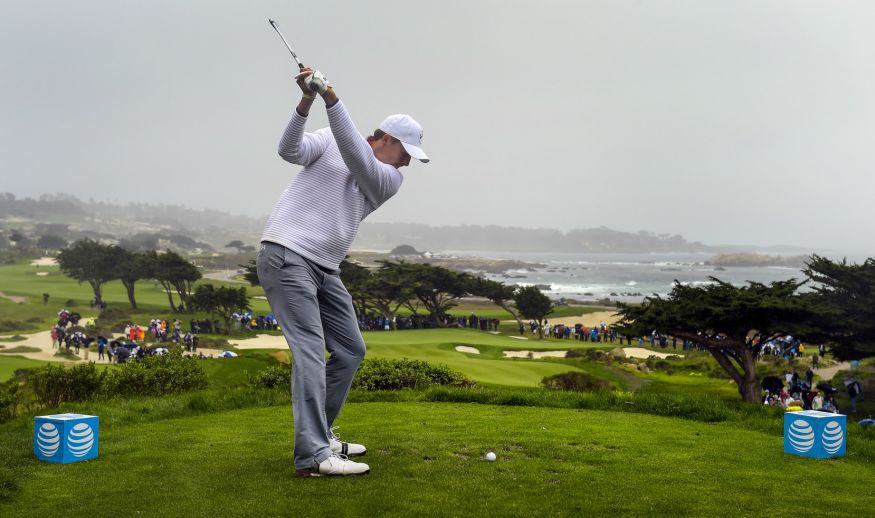 PEBBLE BEACH, CA - FEBRUARY 09: Jordan Spieth plays a tee shot on the 11th hole during the first round of the AT&T Pebble Beach Pro-Am at Pebble Beach Golf Links, Spyglass Hill Golf Course, Monterey Peninsula Country Club (Shore Course) on February 9, 2017 in Pebble Beach, California. (Photo by Stan Badz/PGA TOUR)