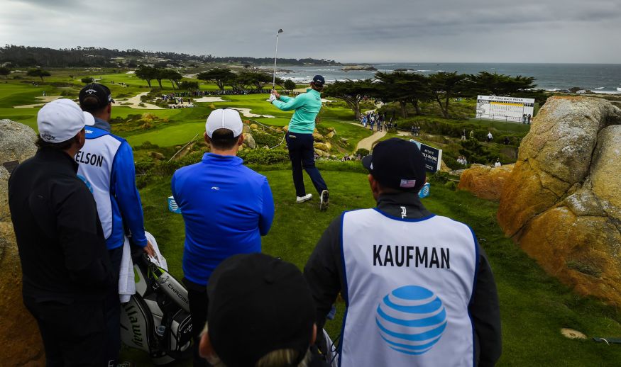 PEBBLE BEACH, CA - FEBRUARY 09: Smylie Kaufman plays a tee shot on the 11th hole during the first round of the AT&T Pebble Beach Pro-Am at Pebble Beach Golf Links, Spyglass Hill Golf Course, Monterey Peninsula Country Club (Shore Course) on February 9, 2017 in Pebble Beach, California. (Photo by Stan Badz/PGA TOUR)