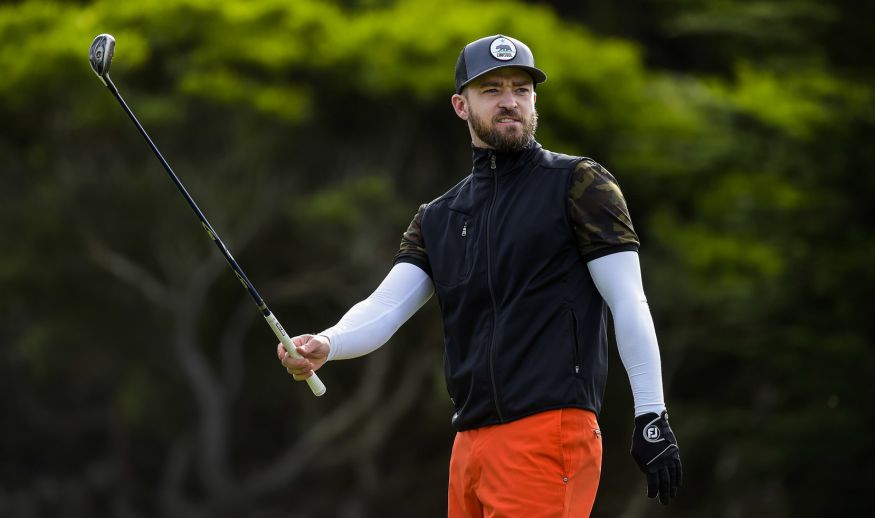 PEBBLE BEACH, CA - FEBRUARY 09: Justin Timberlake watches his tee shot on the fifth hole during the first round of the AT&T Pebble Beach Pro-Am at Monterey Peninsula Country Club (Shore Course) on February 9, 2017 in Pebble Beach, California. (Photo by Stan Badz/PGA TOUR)