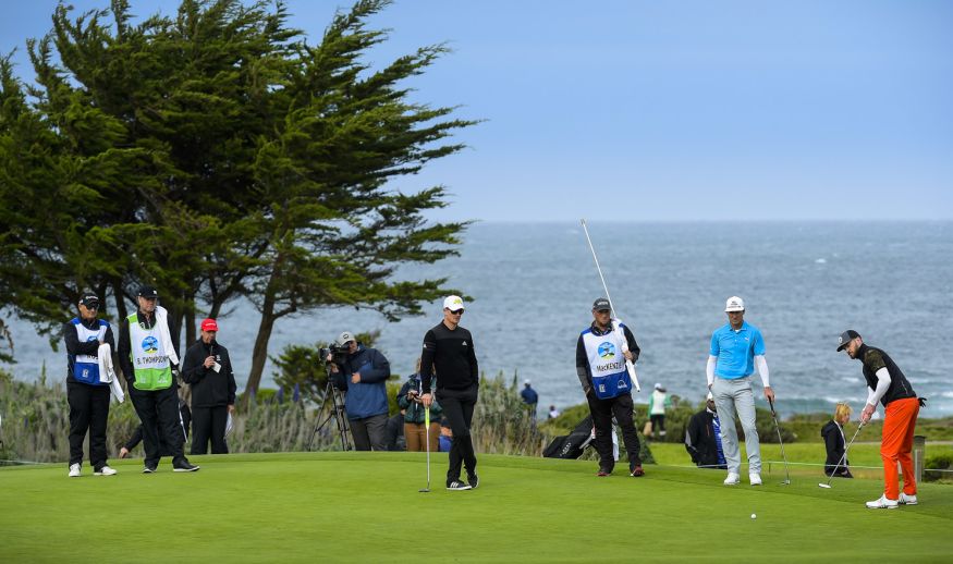 PEBBLE BEACH, CA - FEBRUARY 09: Justin Timberlake hits a putt on the fifth hole during the first round of the AT&T Pebble Beach Pro-Am at Monterey Peninsula Country Club (Shore Course) on February 9, 2017 in Pebble Beach, California. (Photo by Stan Badz/PGA TOUR)