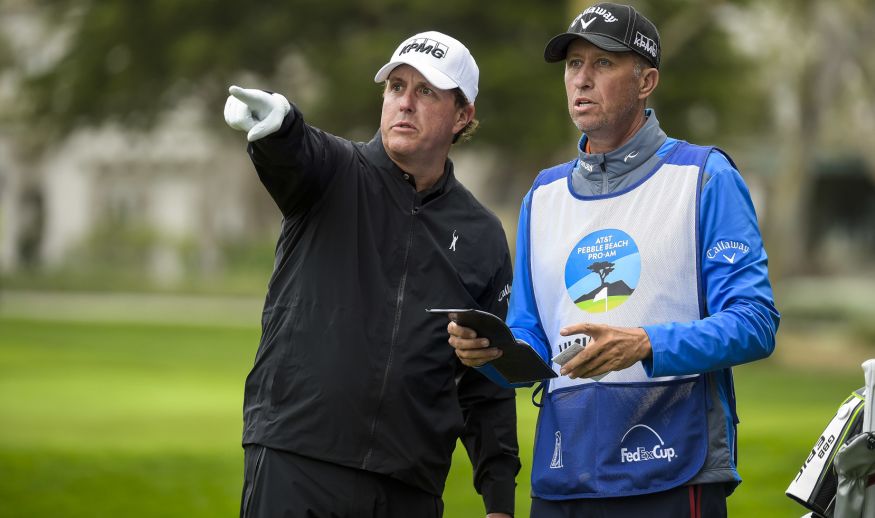 PEBBLE BEACH, CA - FEBRUARY 09: (L-R) Phil Mickelson and Jim 