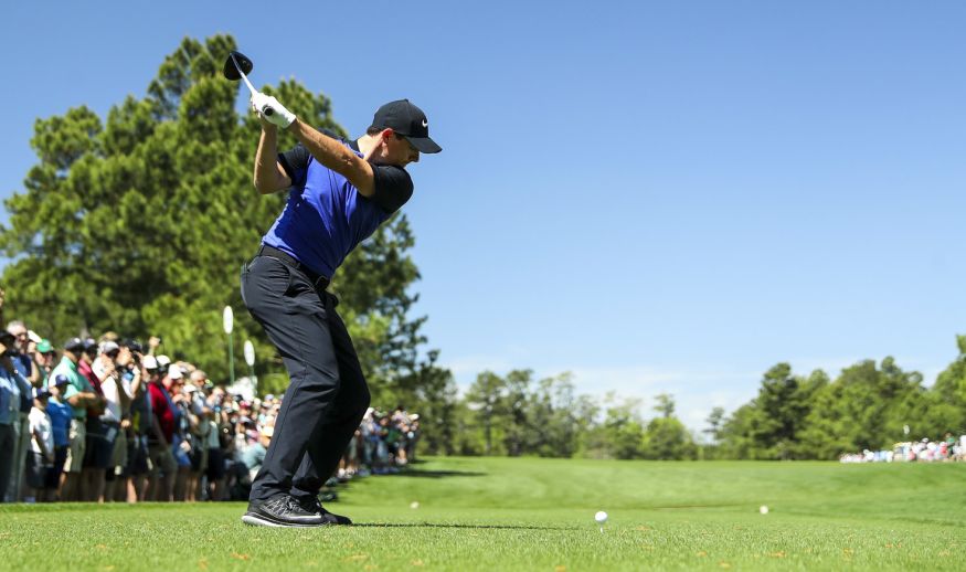 AUGUSTA, GA - APRIL 04:  (A POLARIZING FILTER WAS USED TO CAPTURE THIS IMAGE)  Rory McIlroy of Northern Ireland plays a shot on the 15th tee during a practice round prior to the start of the 2017 Masters Tournament at Augusta National Golf Club on April 4, 2017 in Augusta, Georgia.  (Photo by David Cannon/Getty Images)