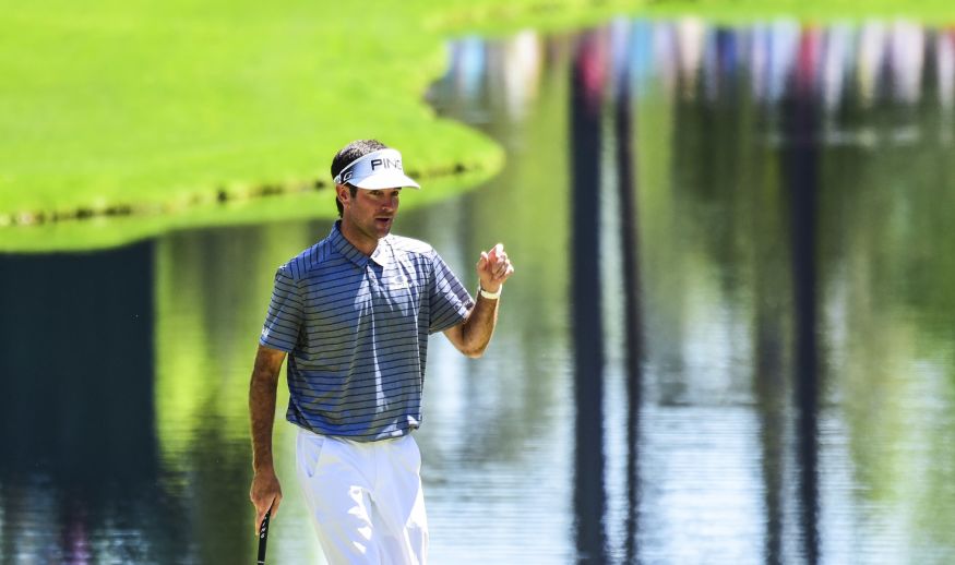 AUGUSTA, GA - APRIL 04:  Bubba Watson of the United States waves on the 16th green during a practice round prior to the start of the 2017 Masters Tournament at Augusta National Golf Club on April 4, 2017 in Augusta, Georgia.  (Photo by Harry How/Getty Images)
