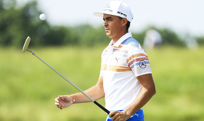 HARTFORD, WI - JUNE 15:  Rickie Fowler of the United States reacts after making par on the 17th green during the first round of the 2017 U.S. Open at Erin Hills on June 15, 2017 in Hartford, Wisconsin.  (Photo by Richard Heathcote/Getty Images)