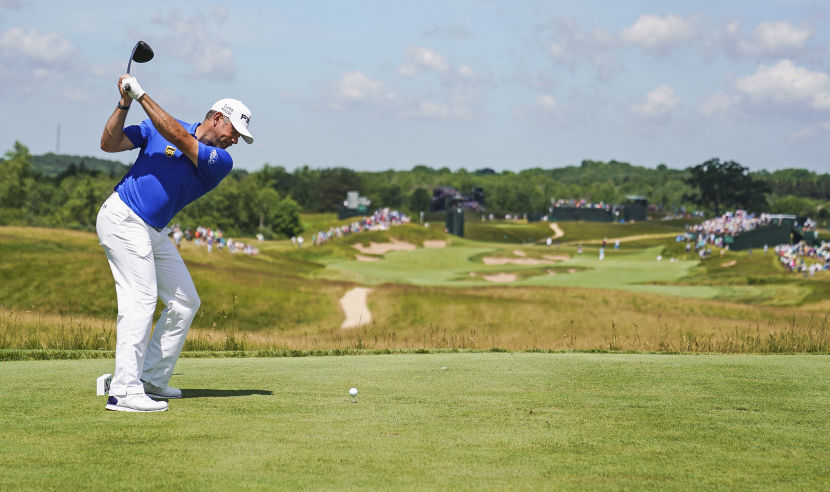 HARTFORD, WI - JUNE 15:  Lee Westwood of England plays his shot from the fourth tee during the first round of the 2017 U.S. Open at Erin Hills on June 15, 2017 in Hartford, Wisconsin.  (Photo by Richard Heathcote/Getty Images)