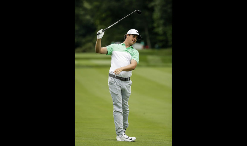 SILVIS, IL - JULY 13:  Cody Gribble hits his approach shot on the 17th hole during the first round of the John Deere Classic at TPC Deere Run on July 13, 2017 in Silvis, Illinois.  (Photo by Andy Lyons/Getty Images)