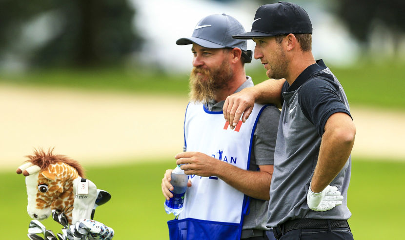 OAKVILLE, ON - JULY 28:  Kevin Chappell talks with his caddie Joe Greiner on the ninth hole during the second round of the RBC Canadian Open at Glen Abbey Golf Club on July 28, 2017 in Oakville, Canada.  (Photo by Vaughn Ridley/Getty Images)