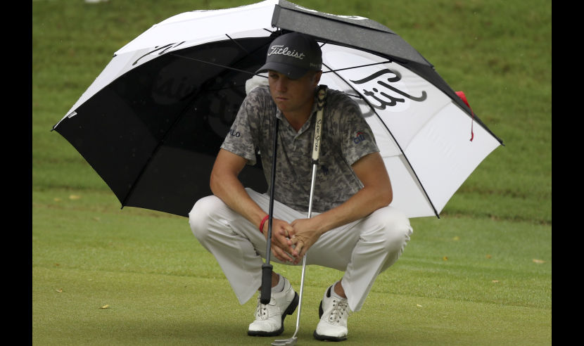 KUALA LUMPUR, MALAYSIA - OCTOBER 13:  Justin Thomas of the United States waits for his turn to putt during round two of the 2017 CIMB Classic at TPC Kuala Lumpur on October 13, 2017 in Kuala Lumpur, Malaysia.  (Photo by Stanley Chou/Getty Images)