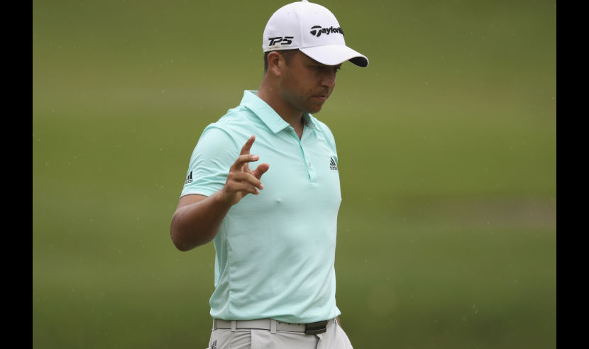 KUALA LUMPUR, MALAYSIA - OCTOBER 13:  Xander Schauffele of the United States reacts during round two of the 2017 CIMB Classic at TPC Kuala Lumpur on October 13, 2017 in Kuala Lumpur, Malaysia.  (Photo by Stanley Chou/Getty Images)