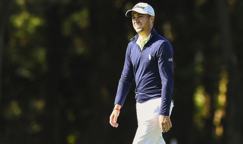 JEJU, SOUTH KOREA - OCTOBER 20:  Justin Thomas of the United States smiles during the second round of the CJ Cup at Nine Bridges on October 20, 2017 in Jeju, South Korea.  (Photo by Matt Roberts/Getty Images)