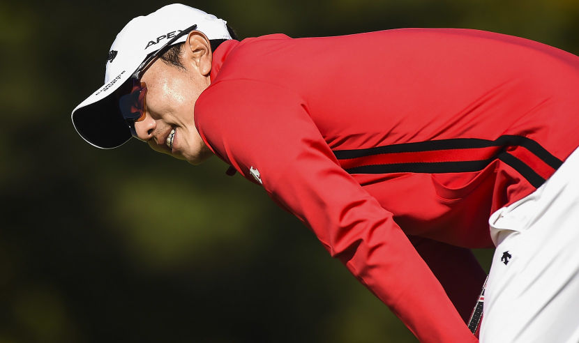 JEJU, SOUTH KOREA - OCTOBER 20: Sangmoon Bae of South Korea reacts after his putt on the 3rd hole during the second round of the CJ Cup at Nine Bridges on October 20, 2017 in Jeju, South Korea.  (Photo by Matt Roberts/Getty Images)