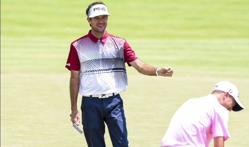 DUBLIN, OHIO - JUNE 04:  Bubba Watson smiles as he talks to Justin Thomas on the fourth hole green during the final round of the Memorial Tournament presented by Nationwide at Muirfield Village Golf Club on June 4, 2017 in Dublin, Ohio. (Photo by Keyur Khamar/PGA TOUR)