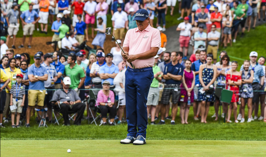 DUBLIN, OHIO - JUNE 04:  Jason Dufner lines up his putt on the 14th hole green as fans watch during the final round of the Memorial Tournament presented by Nationwide at Muirfield Village Golf Club on June 4, 2017 in Dublin, Ohio. (Photo by Keyur Khamar/PGA TOUR)