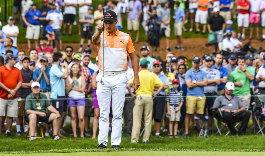 DUBLIN, OHIO - JUNE 04:  Rickie Fowler reads his putt on the 14th hole green as fans watch during the final round of the Memorial Tournament presented by Nationwide at Muirfield Village Golf Club on June 4, 2017 in Dublin, Ohio. (Photo by Keyur Khamar/PGA TOUR)