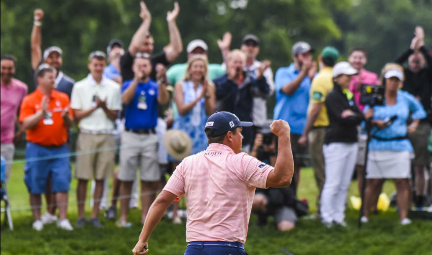 DUBLIN, OHIO - JUNE 04:  Jason Dufner celebrates his par putt to seal a three stroke victory on the 18th hole green during the final round of the Memorial Tournament presented by Nationwide at Muirfield Village Golf Club on June 4, 2017 in Dublin, Ohio. (Photo by Keyur Khamar/PGA TOUR)