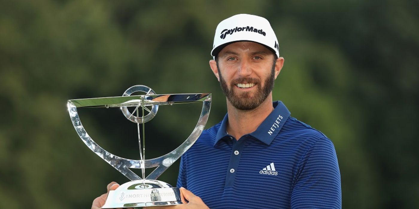 Dustin Johnson with Northern Trust trophy