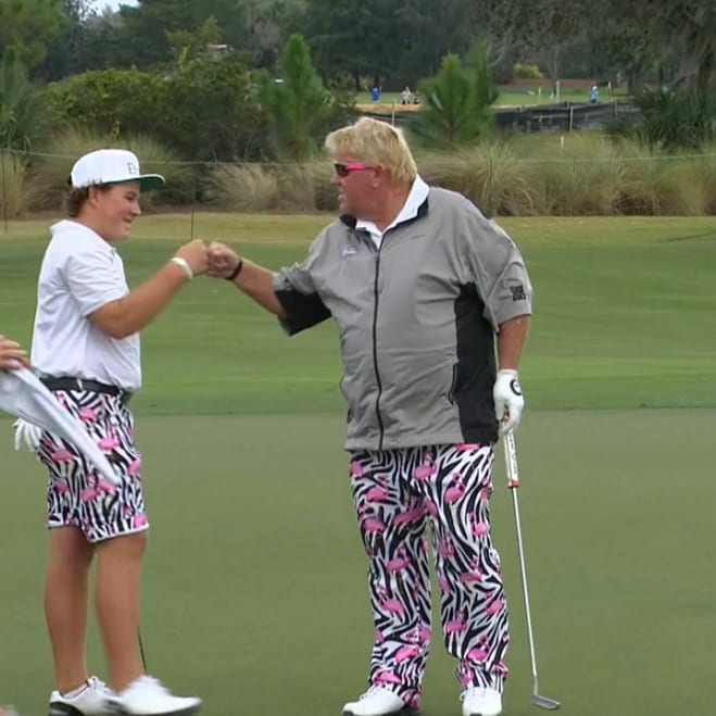 John Daly jars long birdie putt at PNC Father Son.