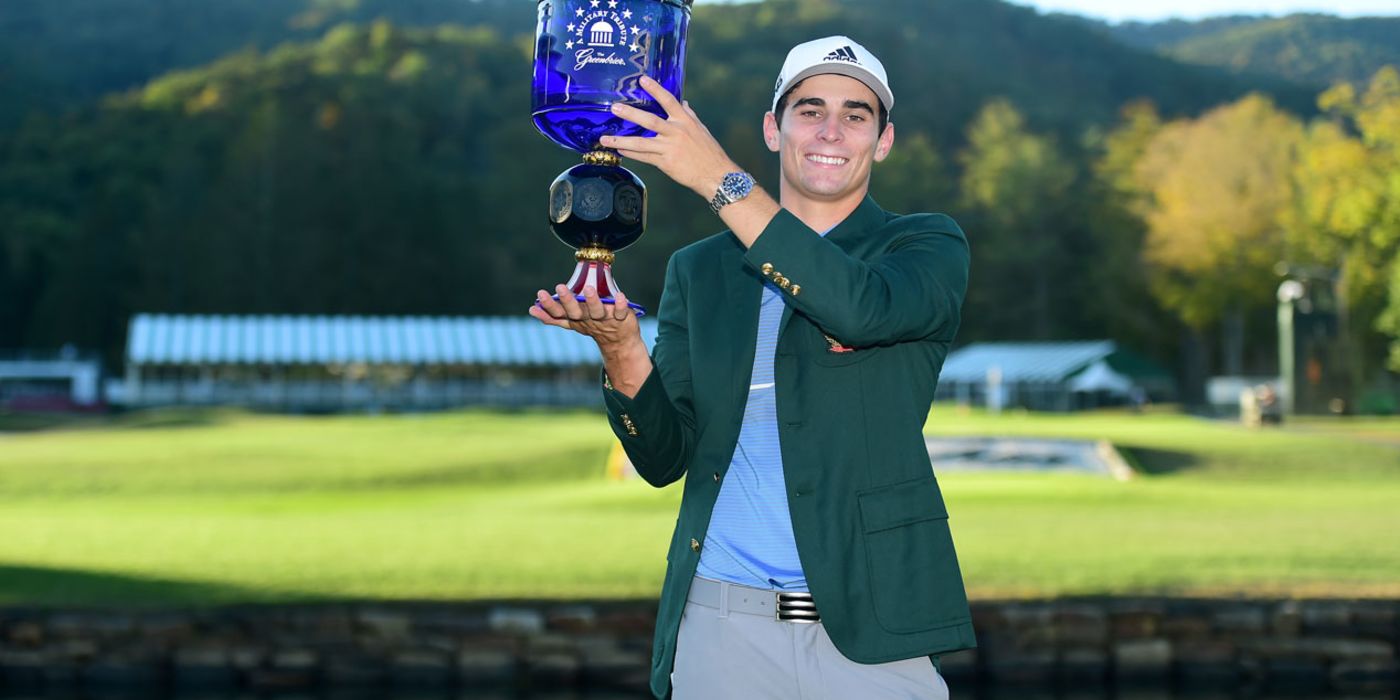 Joaquin Niemann with the Greenbrier trophy