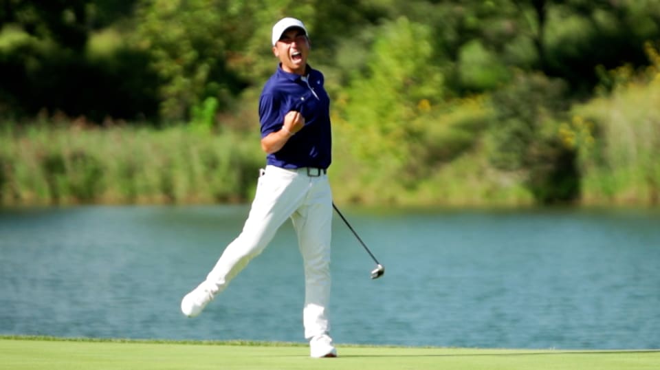 Doug Ghim reacts to epic putt that earned him a PGA TOUR card