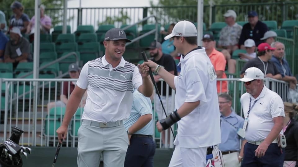 Bryson DeChambeau gives swing lesson to stroke survivor