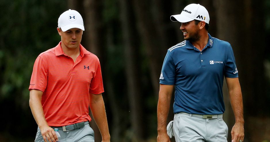 Jason Day is in prime position on the leaderboard at the Australian Open, while Jordan Spieth struggles to get going. (Mike Ehrmann/Getty Images)