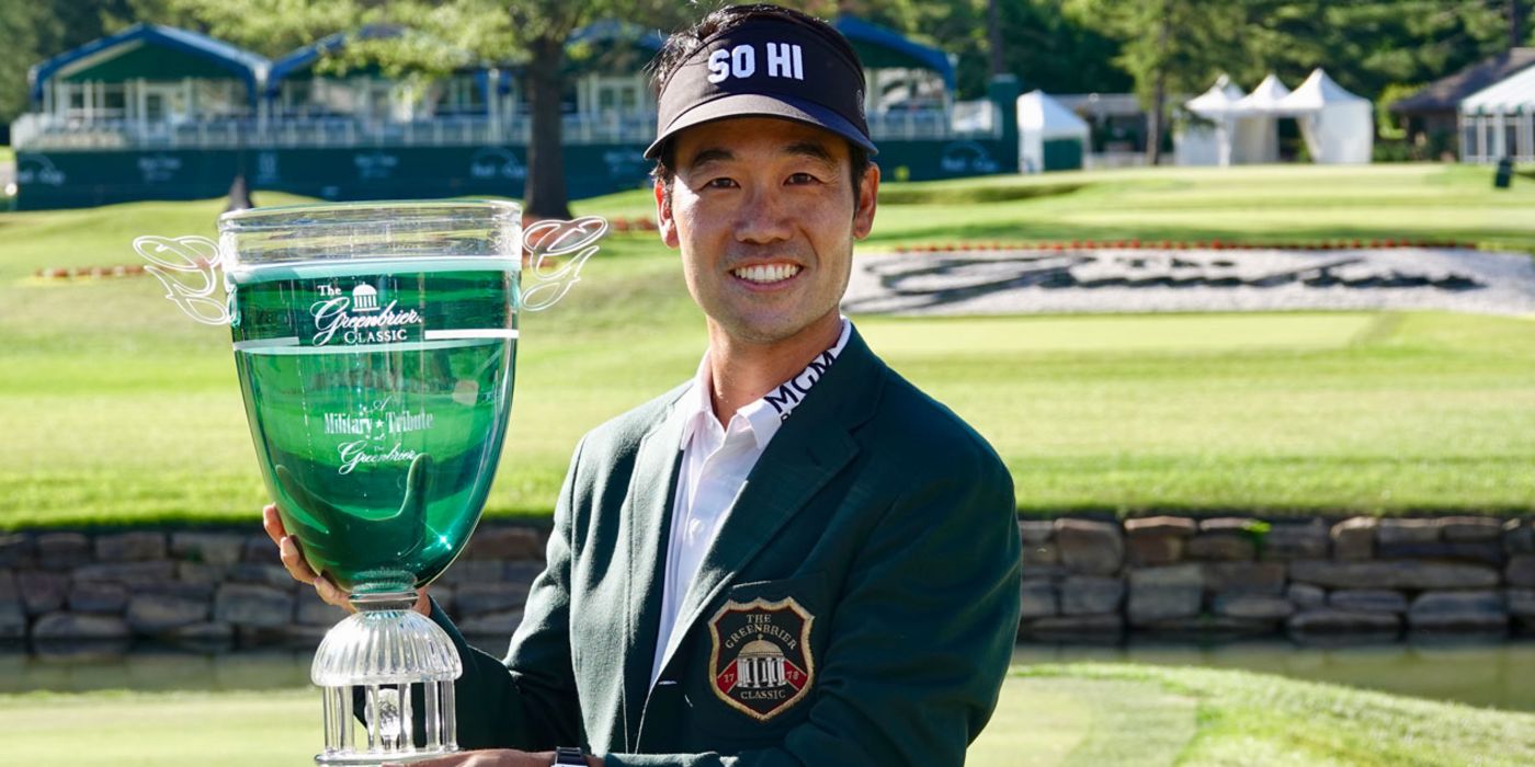 Kevin Na with the Greenbrier trophy and jacket