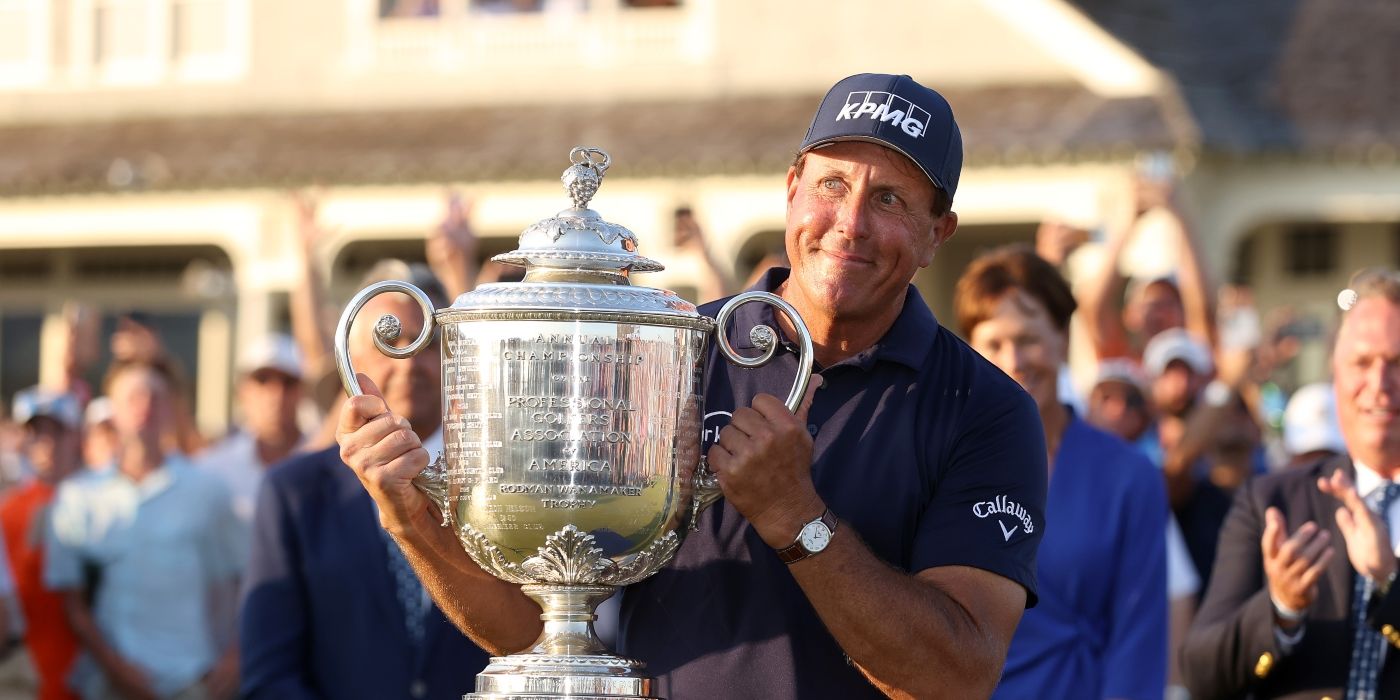Phil Mickelson with Wanamaker trophy