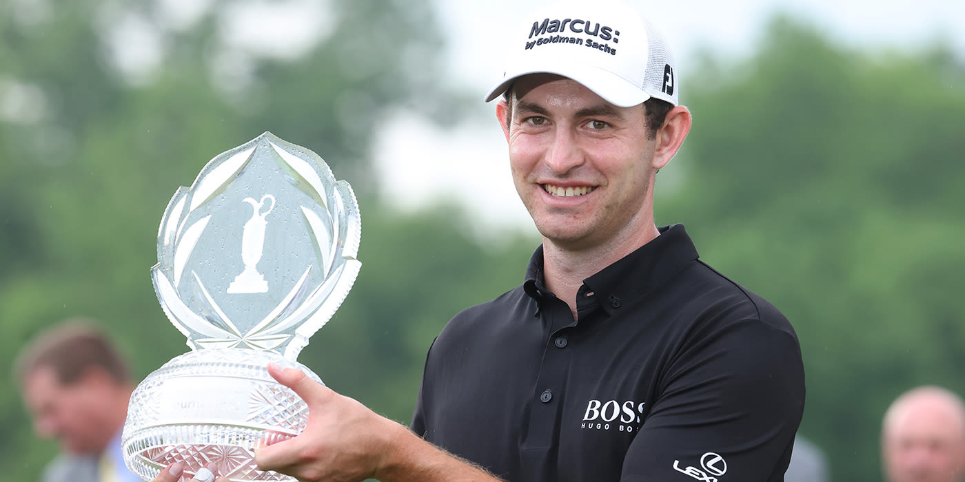 Patrick Cantlay with Memorial trophy