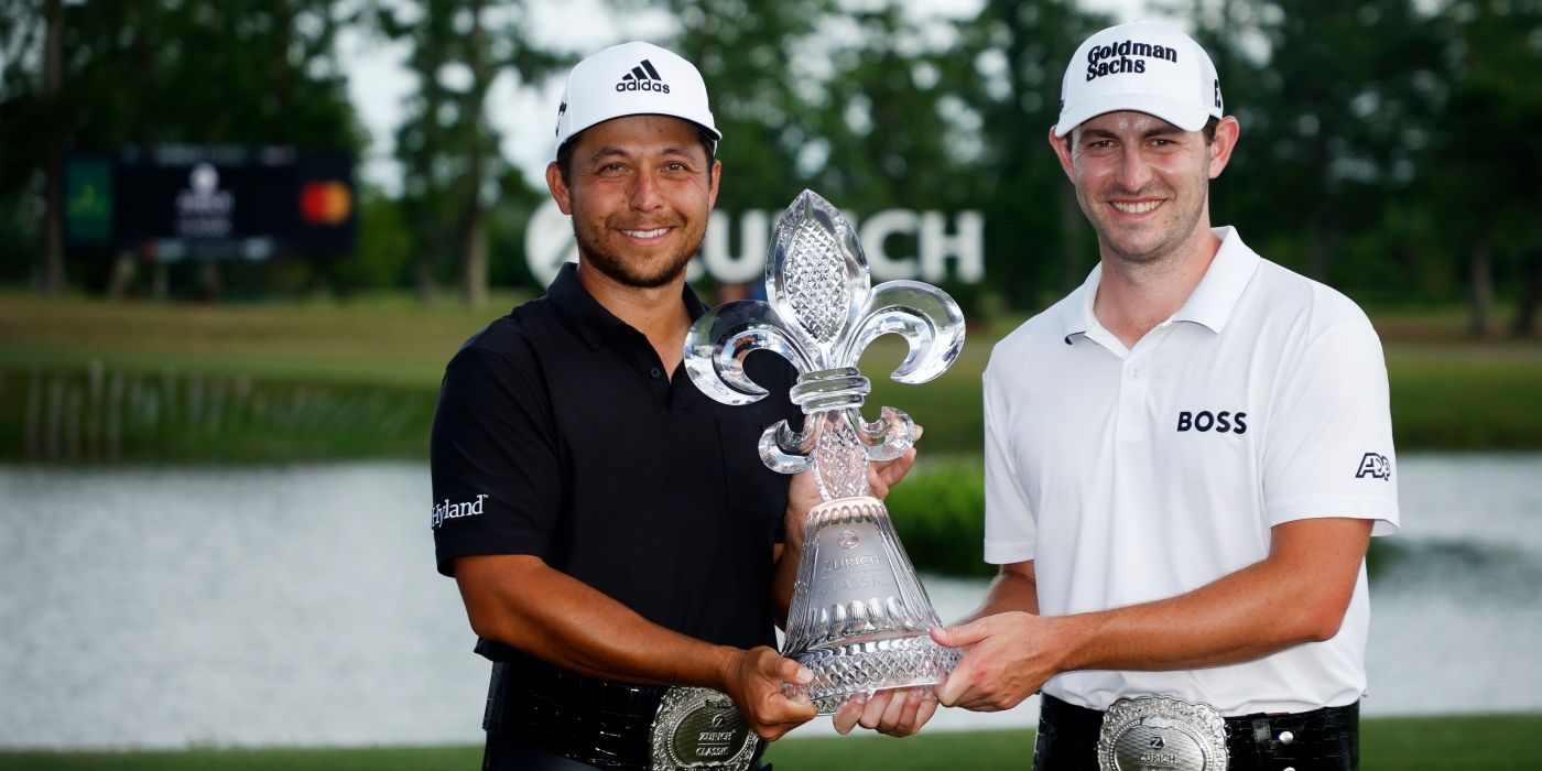 Schaffele and Cantlay with Zurick trophy and belts