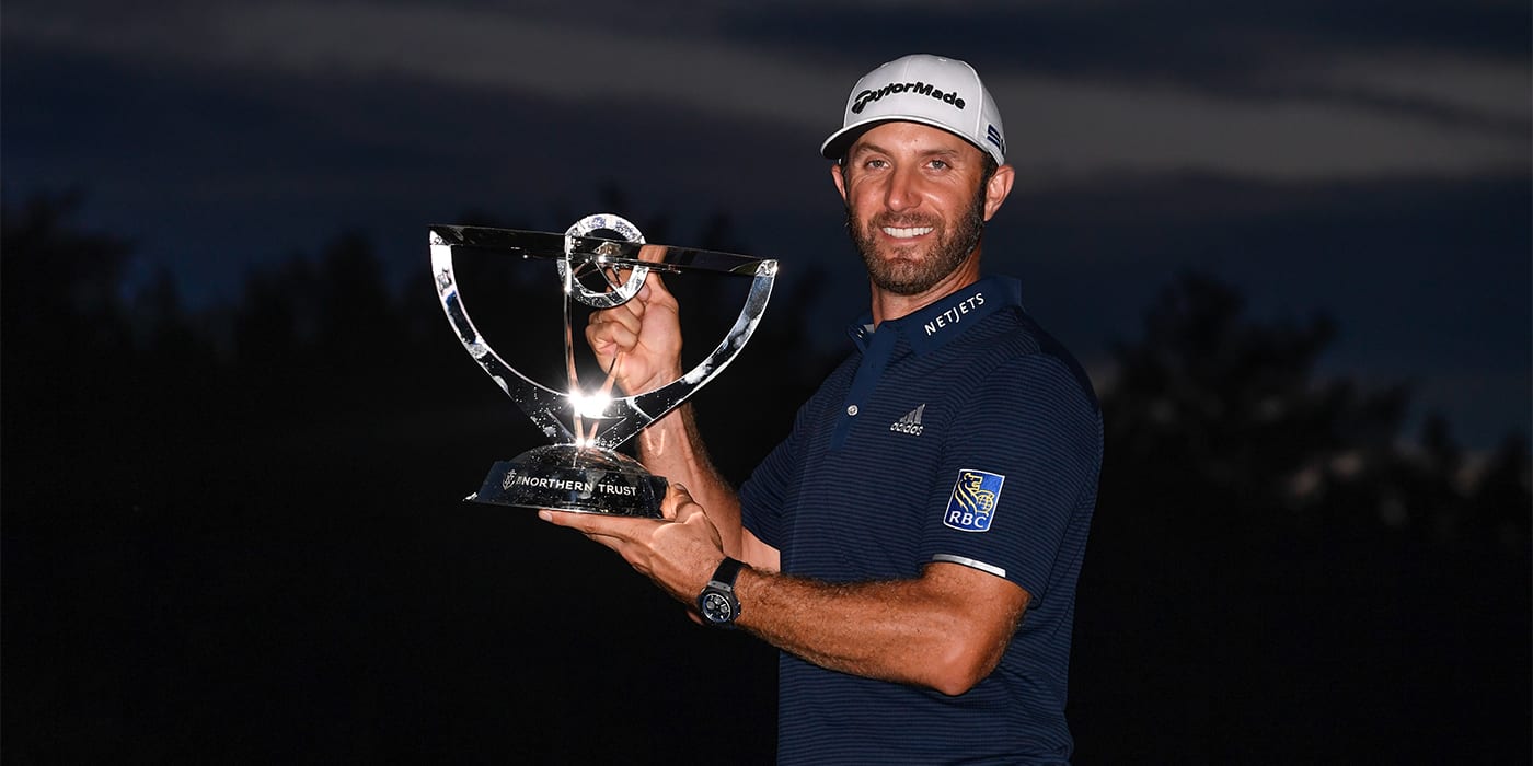 Dustin Johnson with Northern Trust trophy